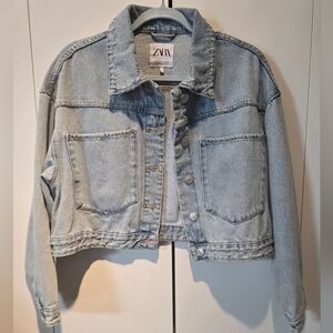 Zara Drop Shoulder Cropped Denim Jacket